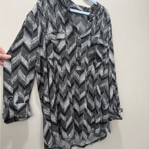Cocomo Black and Gray Graphic Blouse with 3/4 Sleeves